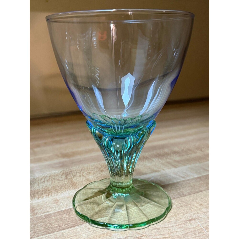 Vintage Bormioli Rocco Bahia Blue Green Champagne/Cocktail Goblets, set of 4